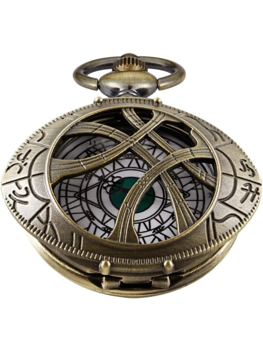 Men's Brown Analog Quartz Green Eyes Shape Pendant Necklace Round Pocket Watch